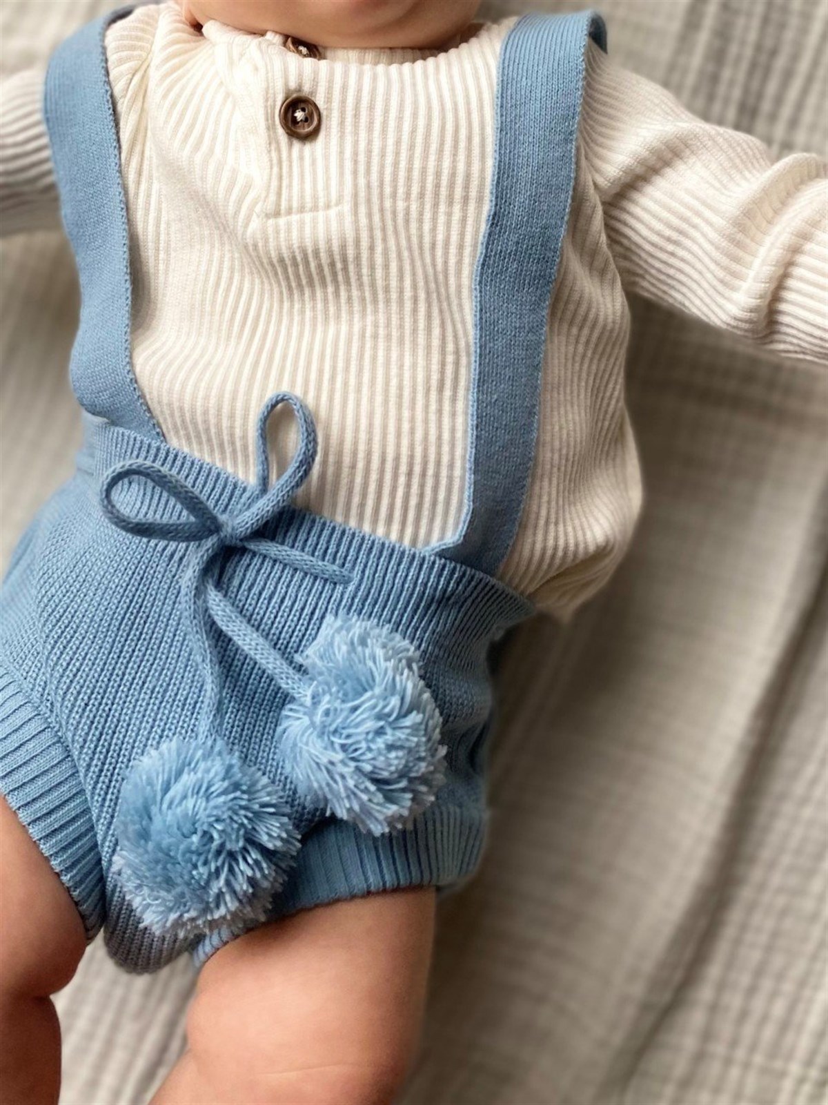 Askılı Ponponlu Triko Şort - Blue 0-3 Ay