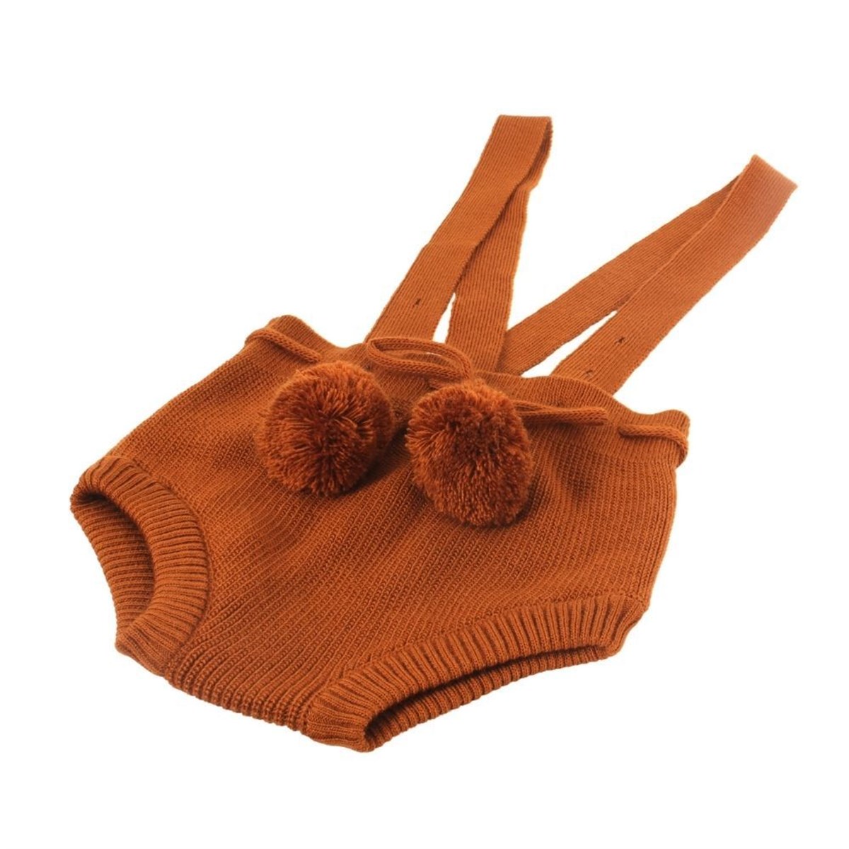 Askılı Ponponlu Triko Şort - Brownie
