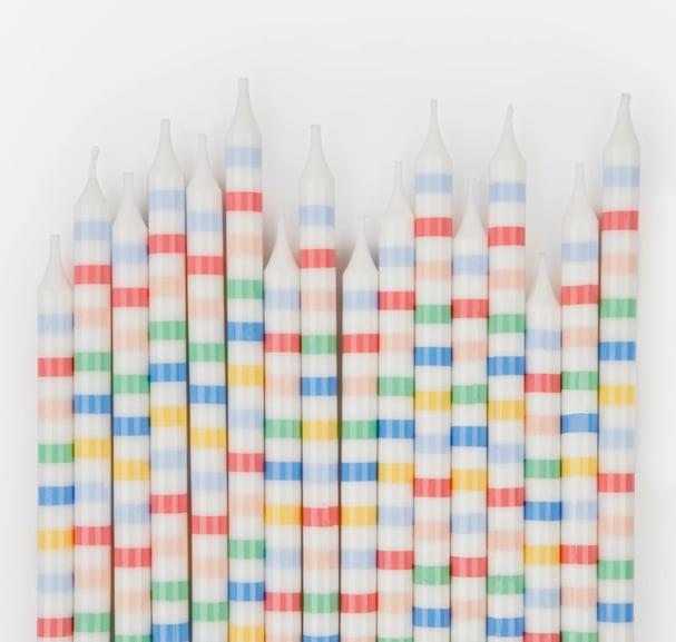 Meri Meri - Multi Stripe Candles - Multi Renkli Çizgili Mumlar (x16)