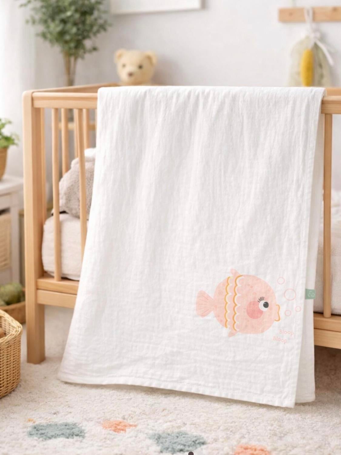 Organik Blop Blop Müslin Battaniye Beyaz