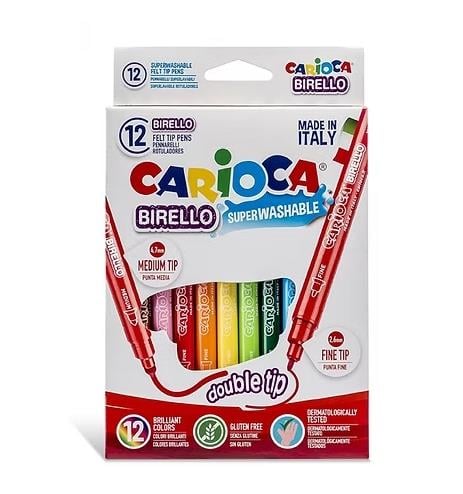 Carioca Bırello Süper Yıkanabilir Çift Taraflı Keçeli Boya Kalemi 12'Li
