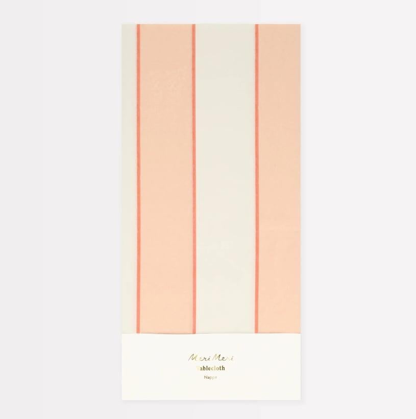 Meri Meri - Peach Stripe Tablecloth - Şeftali Tonlu Çizgili Kağıt Masa Örtüsü