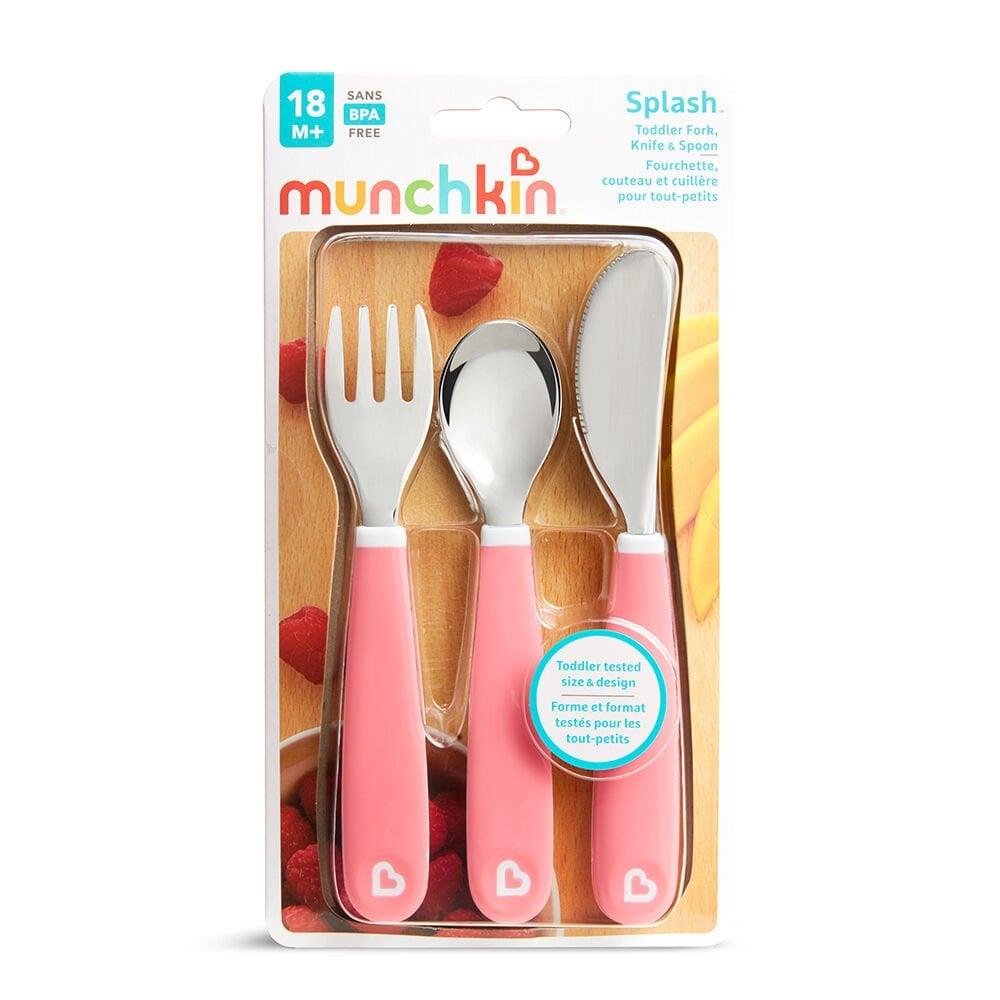 Munchkin Sıçrama Engelleyici Çocuk Çatal & Kaşık & Bıçak Seti,18AY+ 2 Adet Pembe