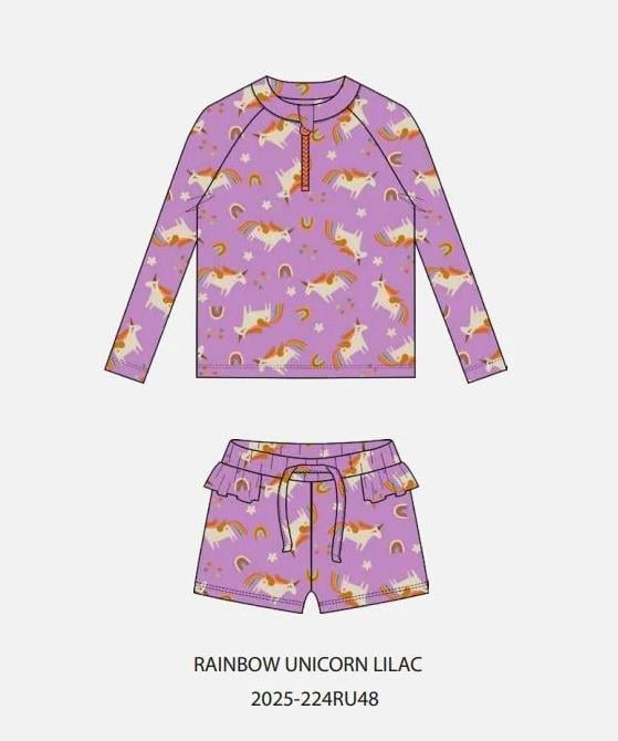 Uzun Kollu Alt Üst Mayo - Rainbow Unicorn Lilac