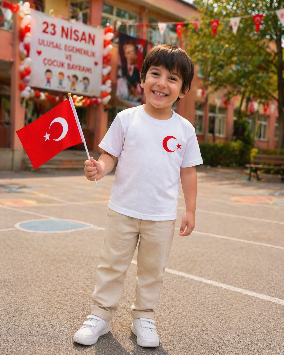 AY YILDIZ KABARTMA BASKILI TSHİRT
