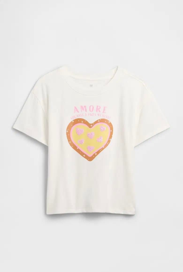 Kız Çocuk | Oversized Grafik Baskılı T-Shirt Krem