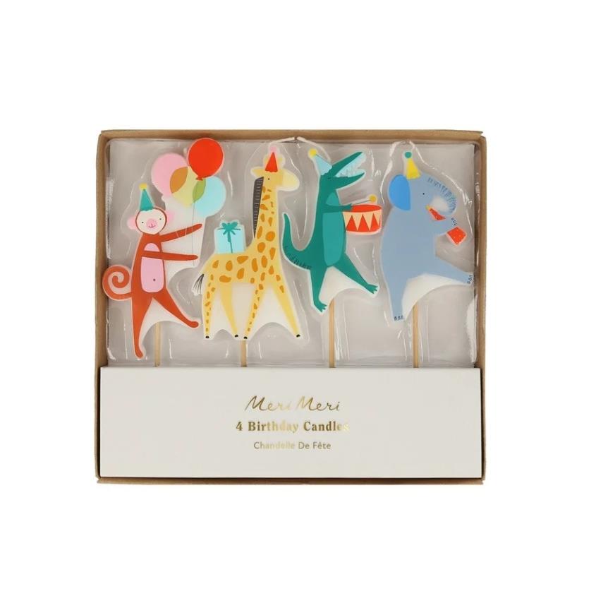 Meri Meri - Animal Parade Candles - Hayvan Geçit Töreni Mumlar - 4'lü