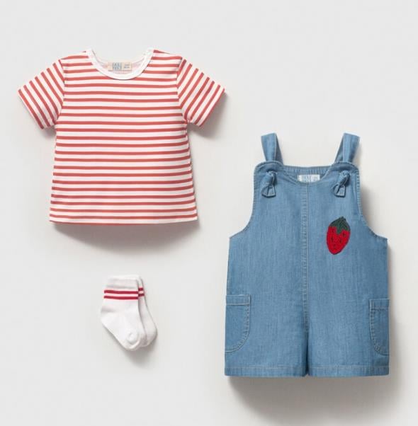 Kız BebekSalopet ve Çizgili Tişört 3'lü Takım
