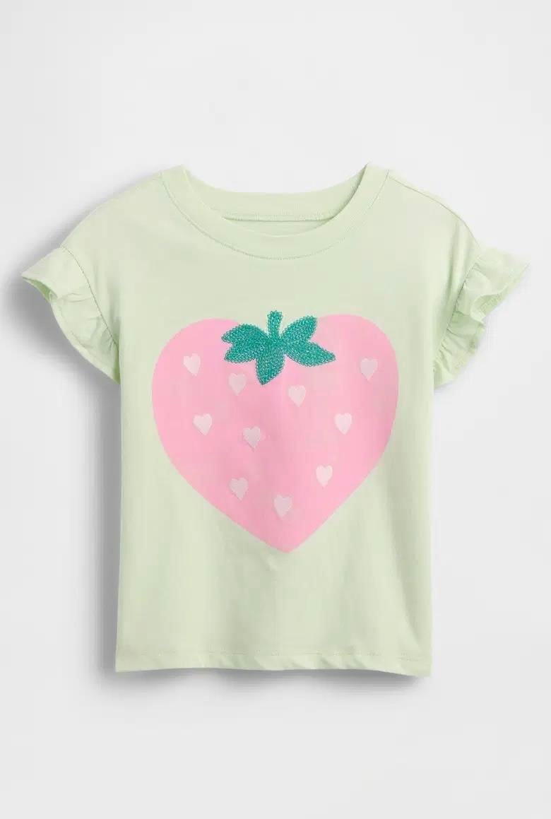 Kız Bebek | Ruffle 3D Grafik Baskılı T-Shirt - Çilek