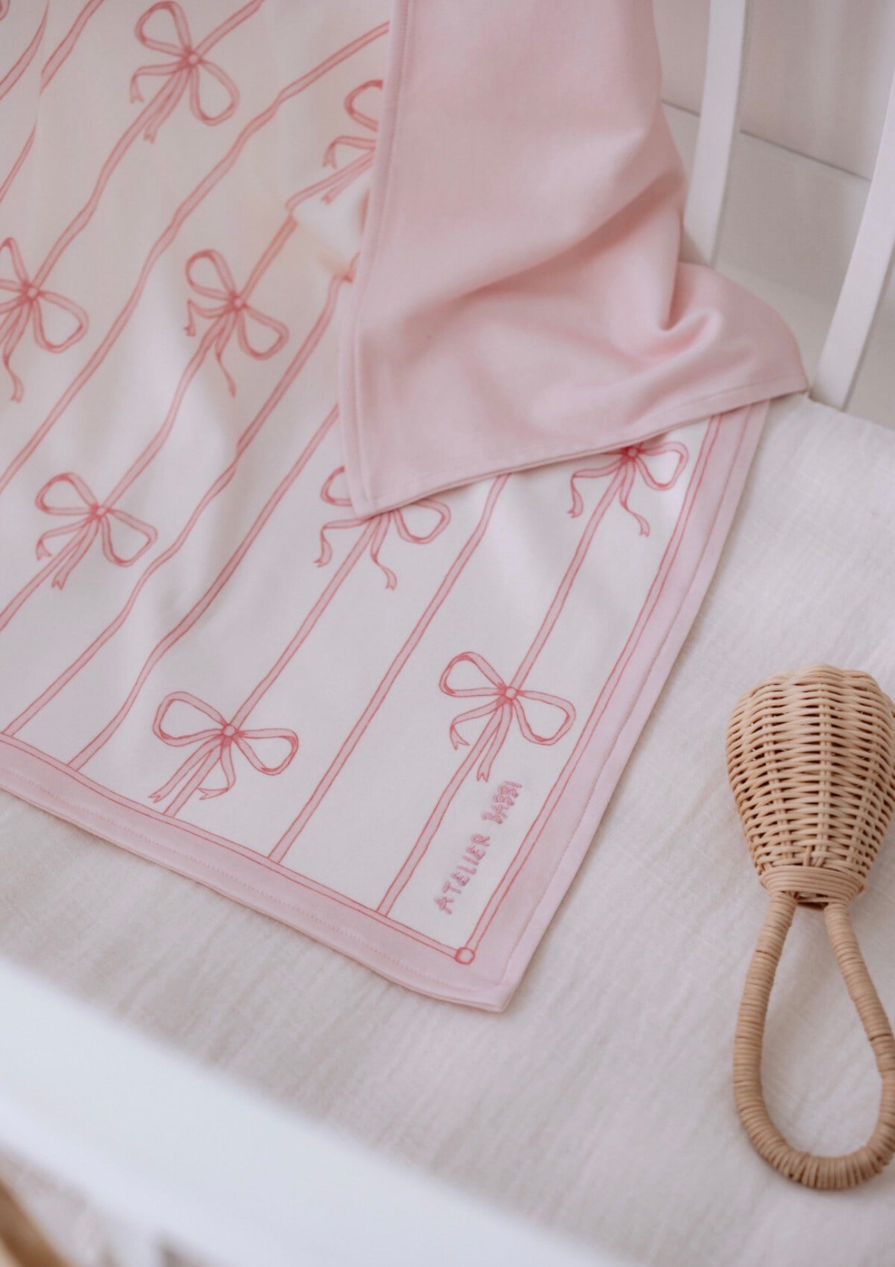 Çift Taraflı Bebek Battaniyesi - Kurdele / Pembe