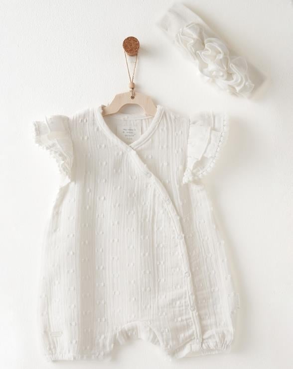 AC26642 ECRU BEBEK TULUM TAKIM ROMPER BAND SET BABY CHIC