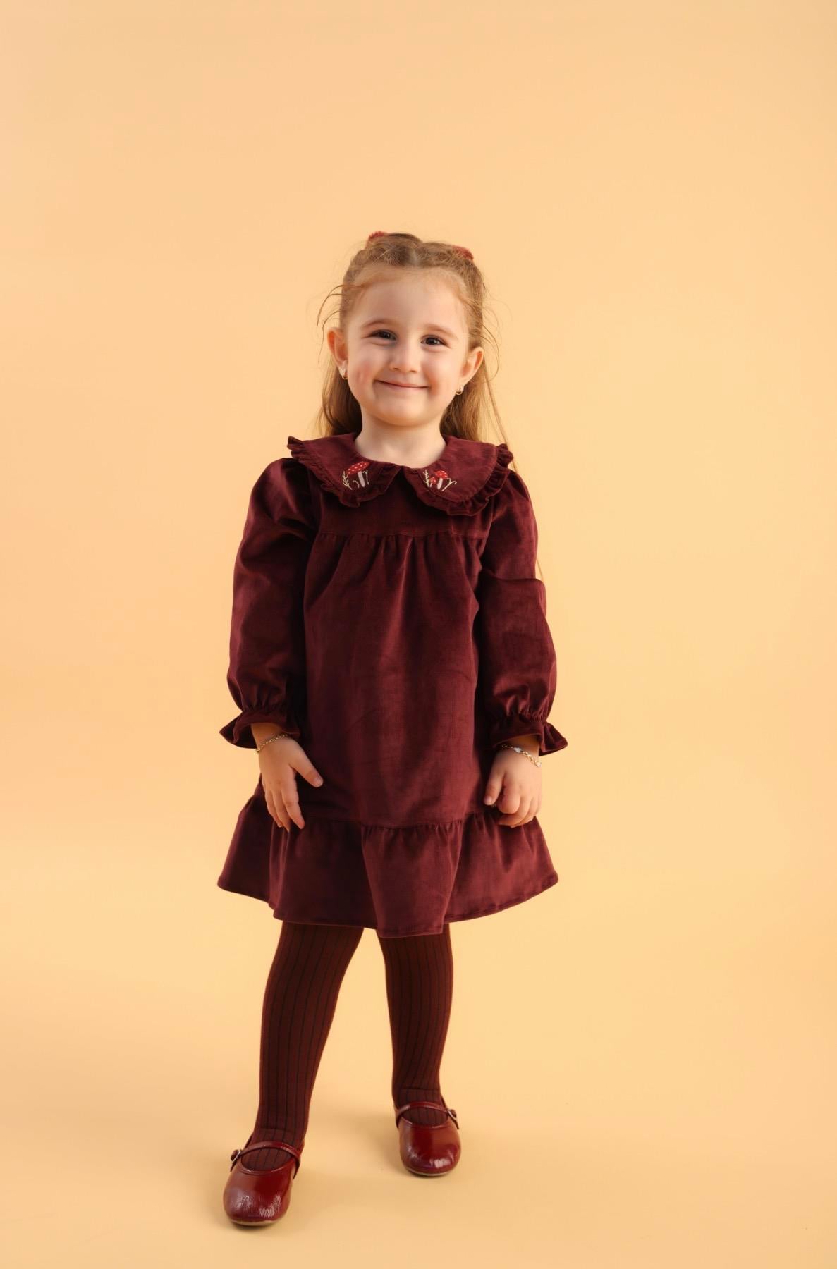 Fitilli Kadife Elbise - Bordo