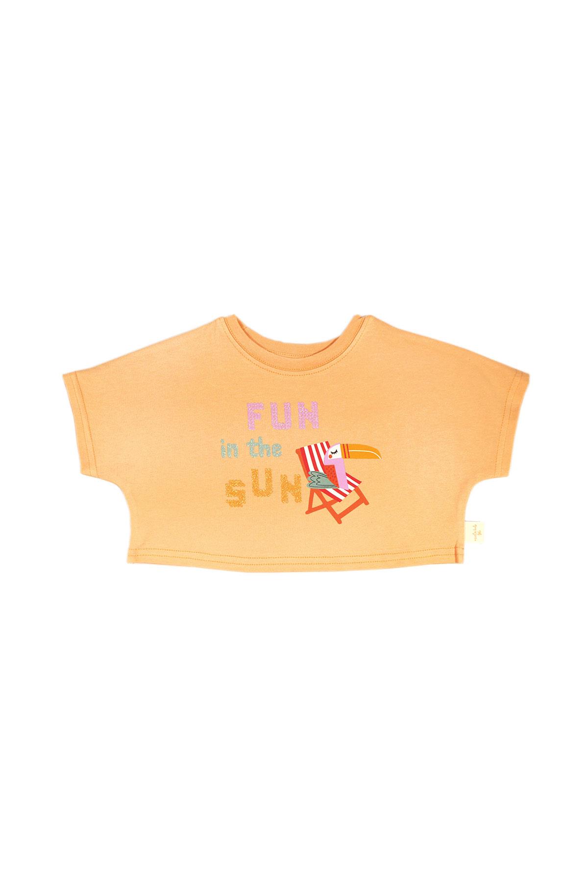 Fun In The Sun Glitter Baskılı Crop T-shirt - Kavuniçi