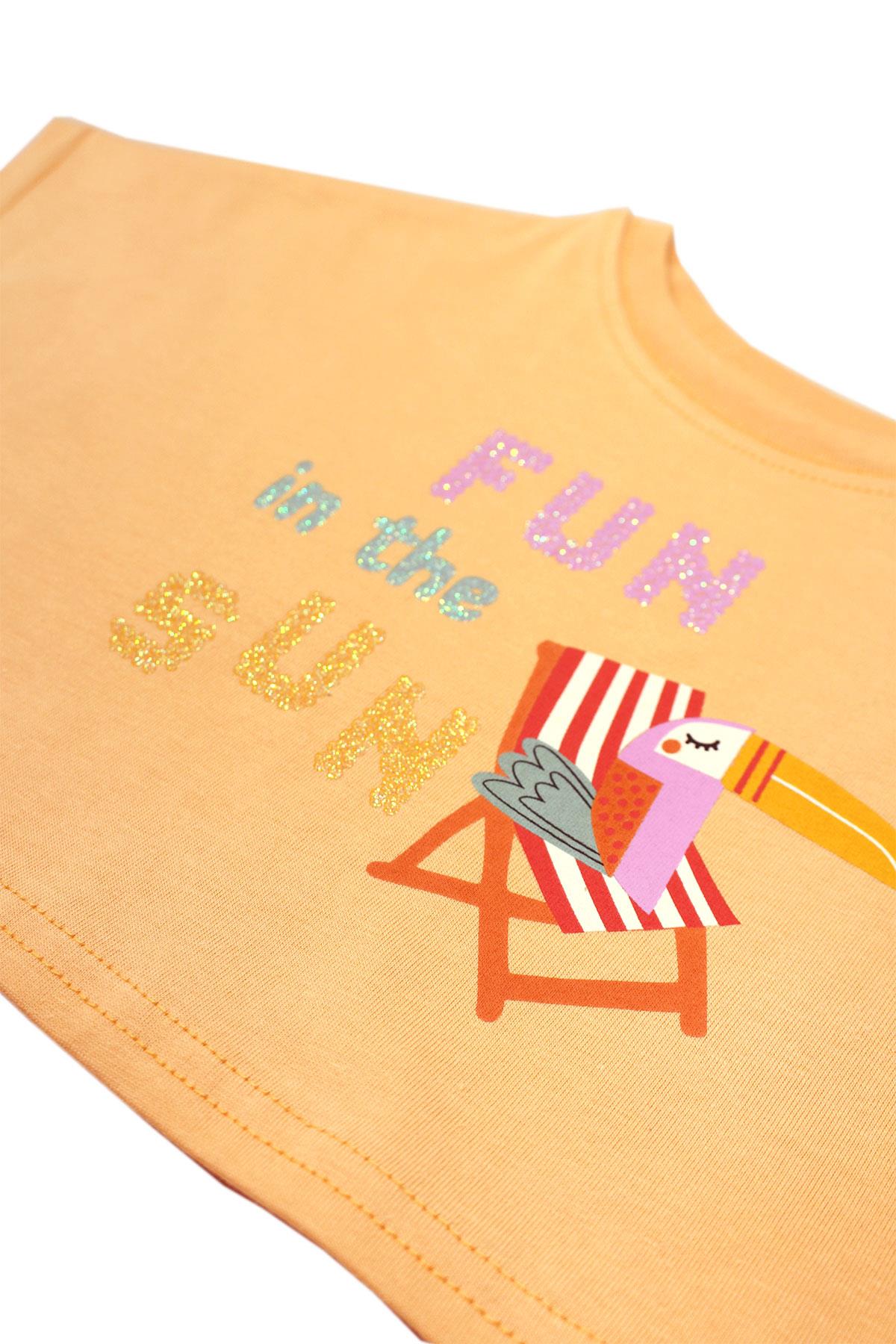 Fun In The Sun Glitter Baskılı Crop T-shirt - Kavuniçi