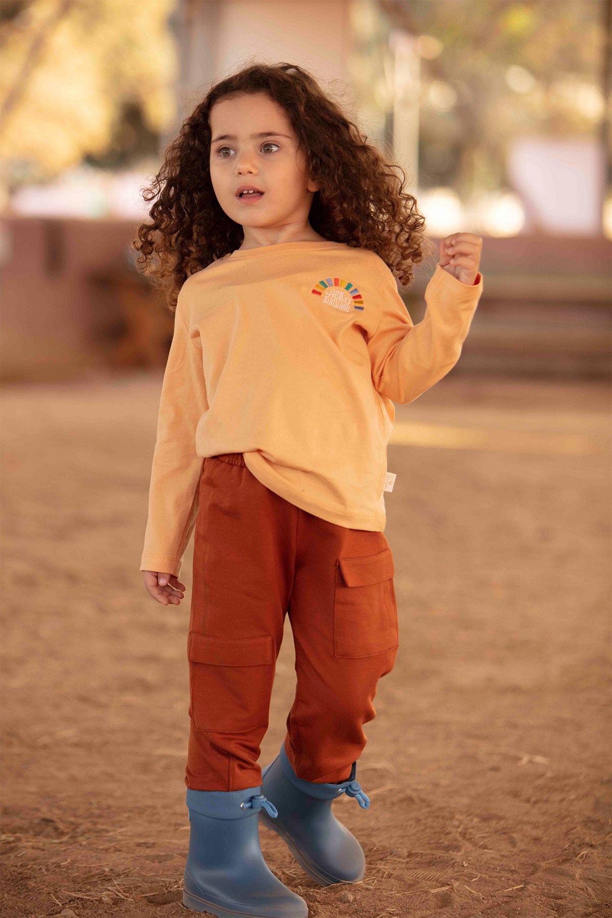Hello Sunshine Nakışlı Basic T-shirt - Kavuniçi