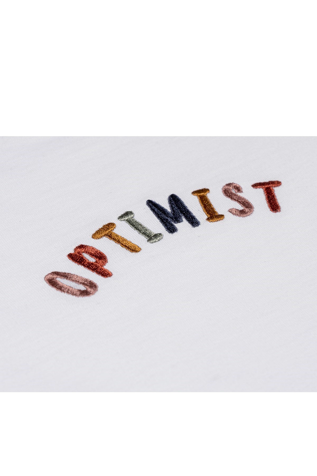 Optimist Nakışlı Slogan Yetişkin Tişört - Beyaz