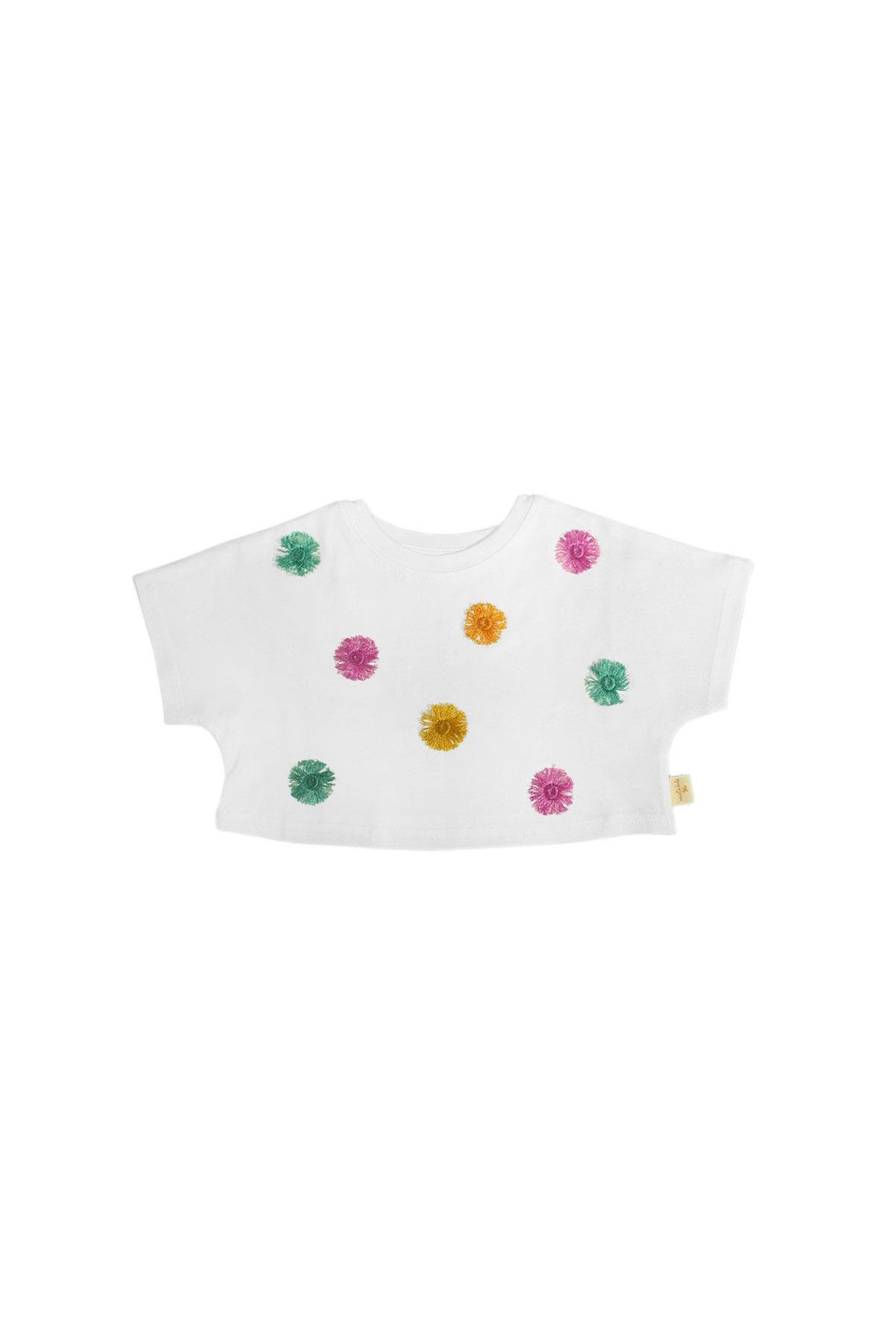 Püsküllü Crop T-shirt - Beyaz