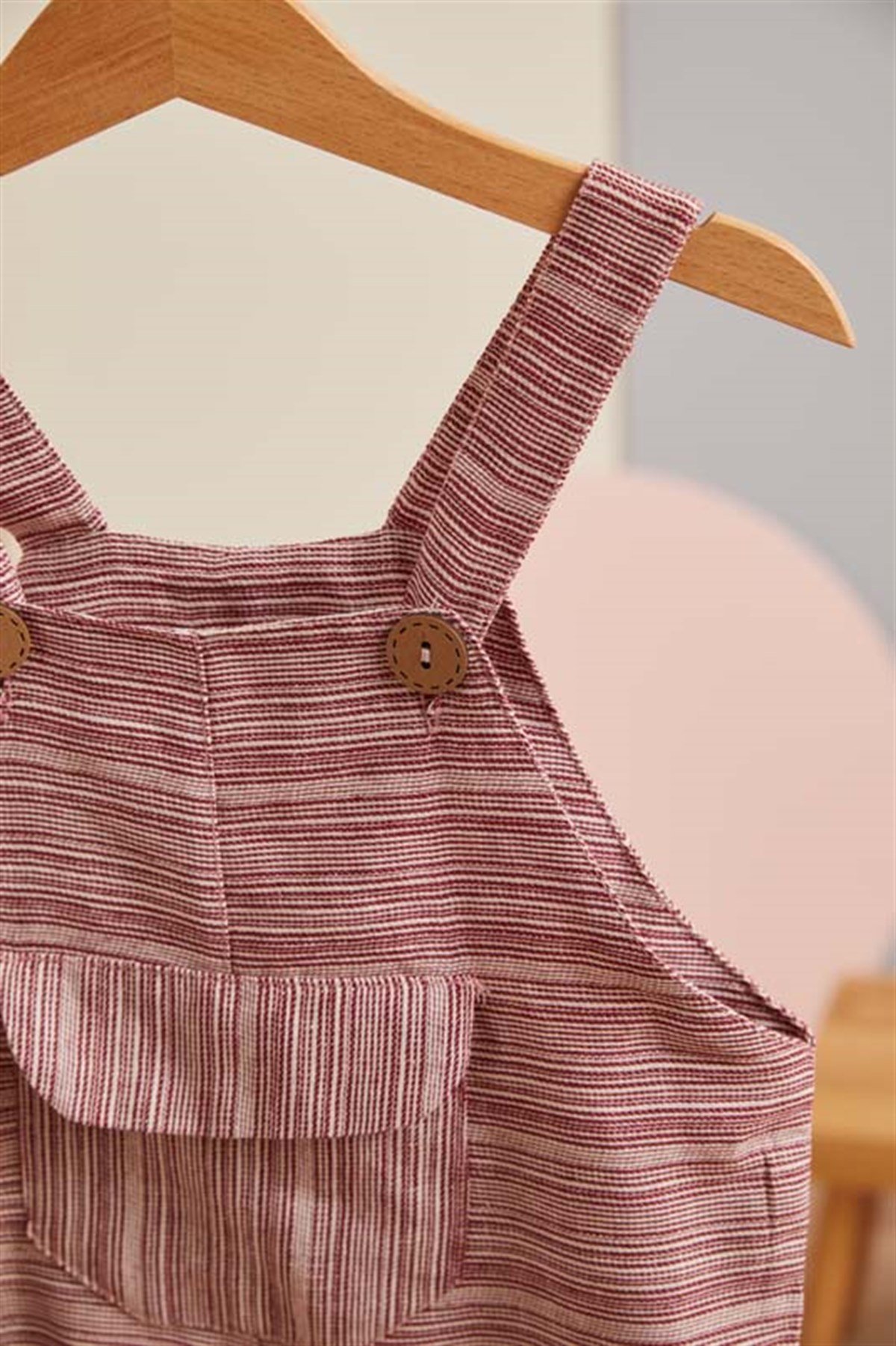 Unisex Bordo Çizgili Kapri Tulum