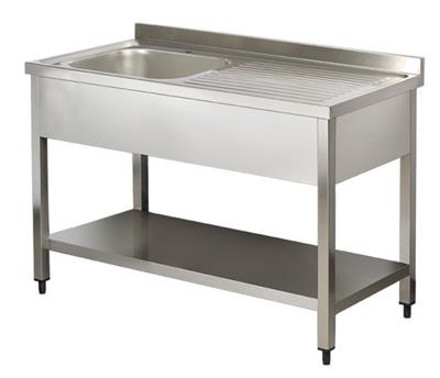 PASLANMAZ TEKLİ SOL EVYELİ TABAN RAFLI SIRTLI ÇALIŞMA TEZGAHI 120X60X85 DEMONTE 