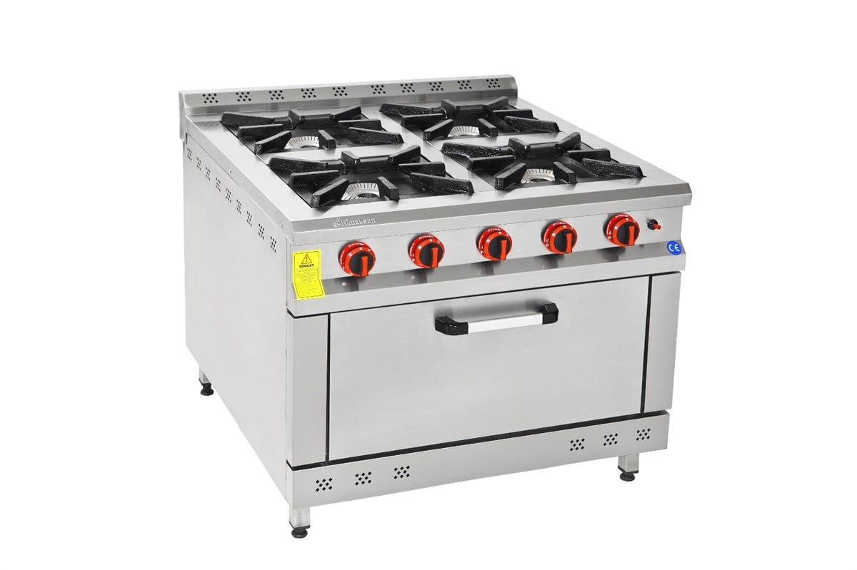 HİMAKSAN 4,LÜ KUZİNE 4 OCAK 1 FIRIN GAZMER ONAYLI GAZLI LPGLİ CE BELGELİ 80X80X85 