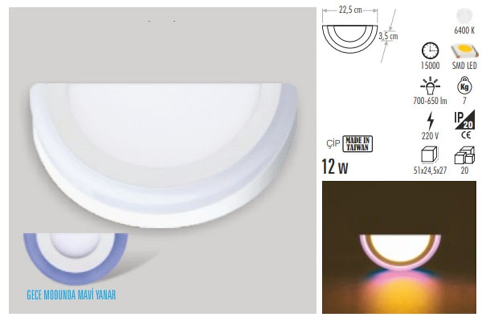 12W COB Led Armatür - Beyaz Işık