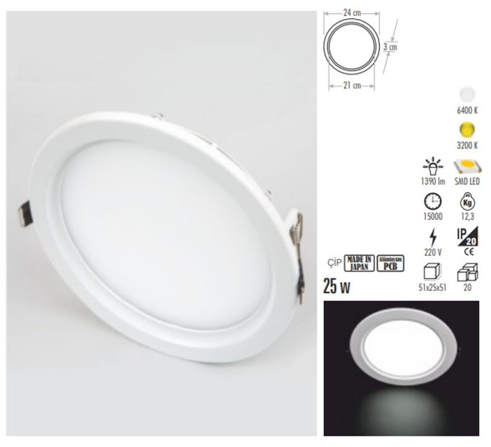 25W PANEL LED ARMATÜR (YUVARLAK)