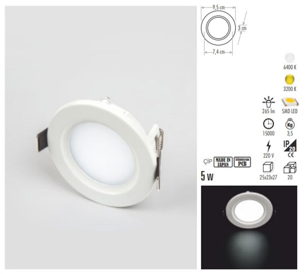 5W PANEL LED ARMATÜR (YUVARLAK)