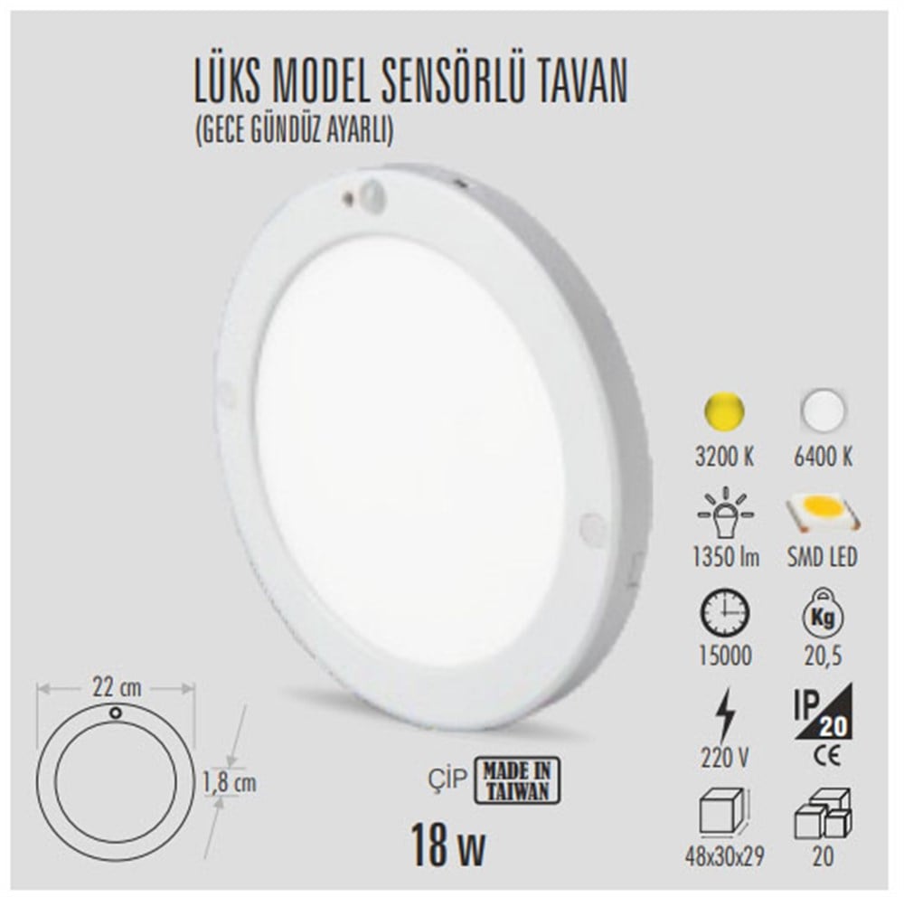 SENSÖRLÜ SIVA ÜSTÜ LED ARMATÜR (GECE GÜNDÜZ AYARLI)