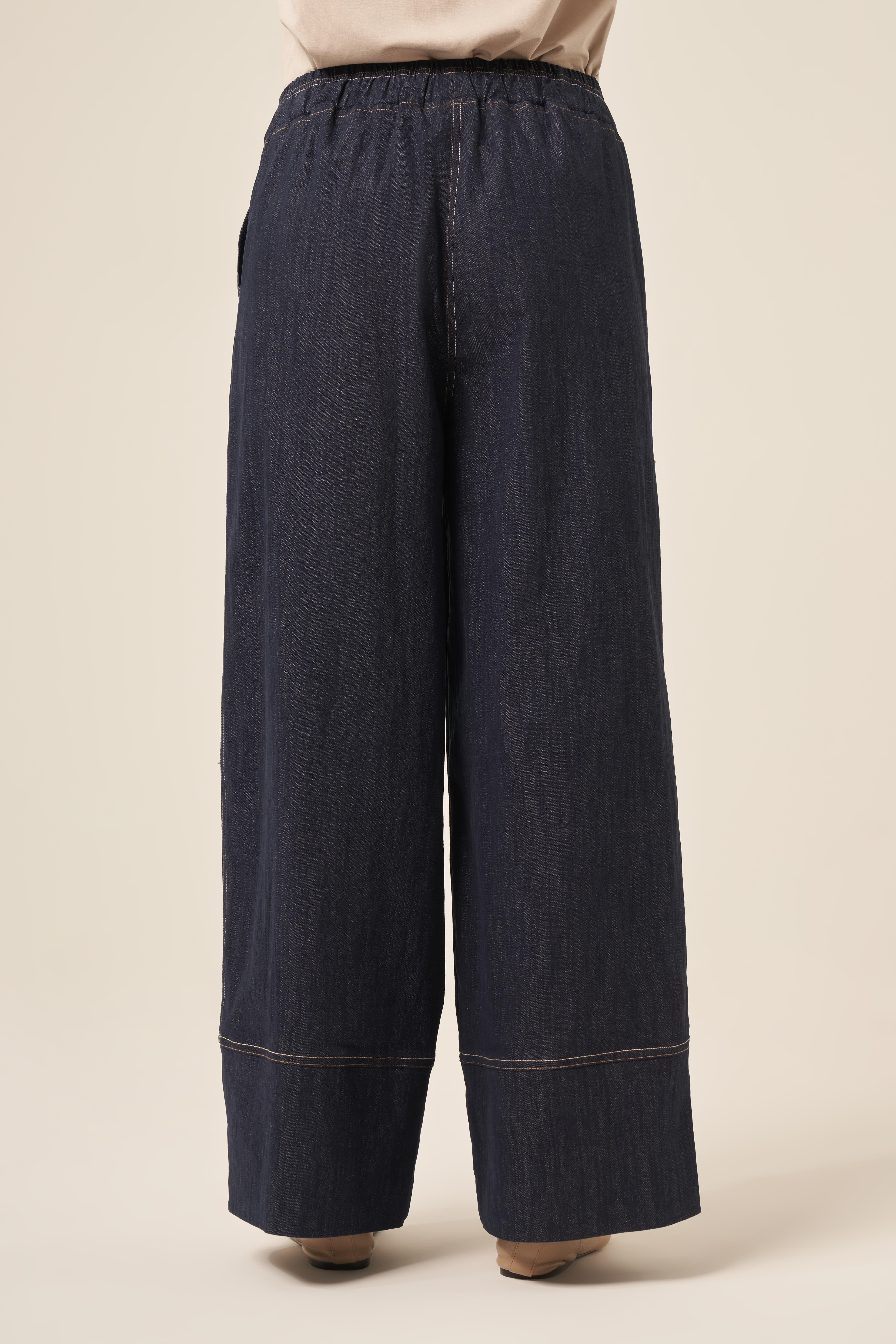 BELİ LASTİKLİ DENİZ KABUĞU İŞLEMELİ DENIM PANTOLON