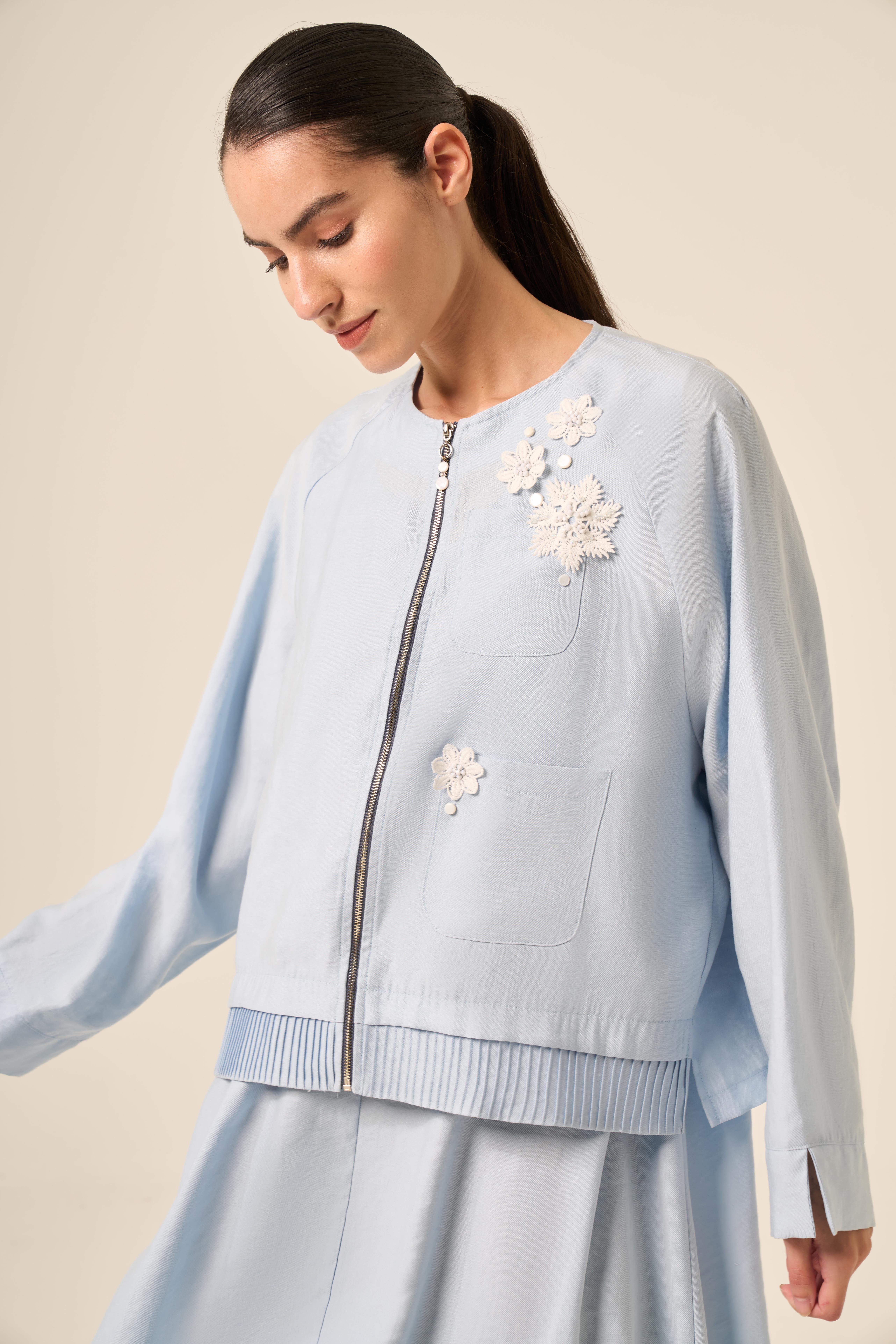 BEYAZ DANTEL ÇİÇEKLİ ÖN BANDI NERVÜR DETAYLI PASION ELİBSELİ TAKIM