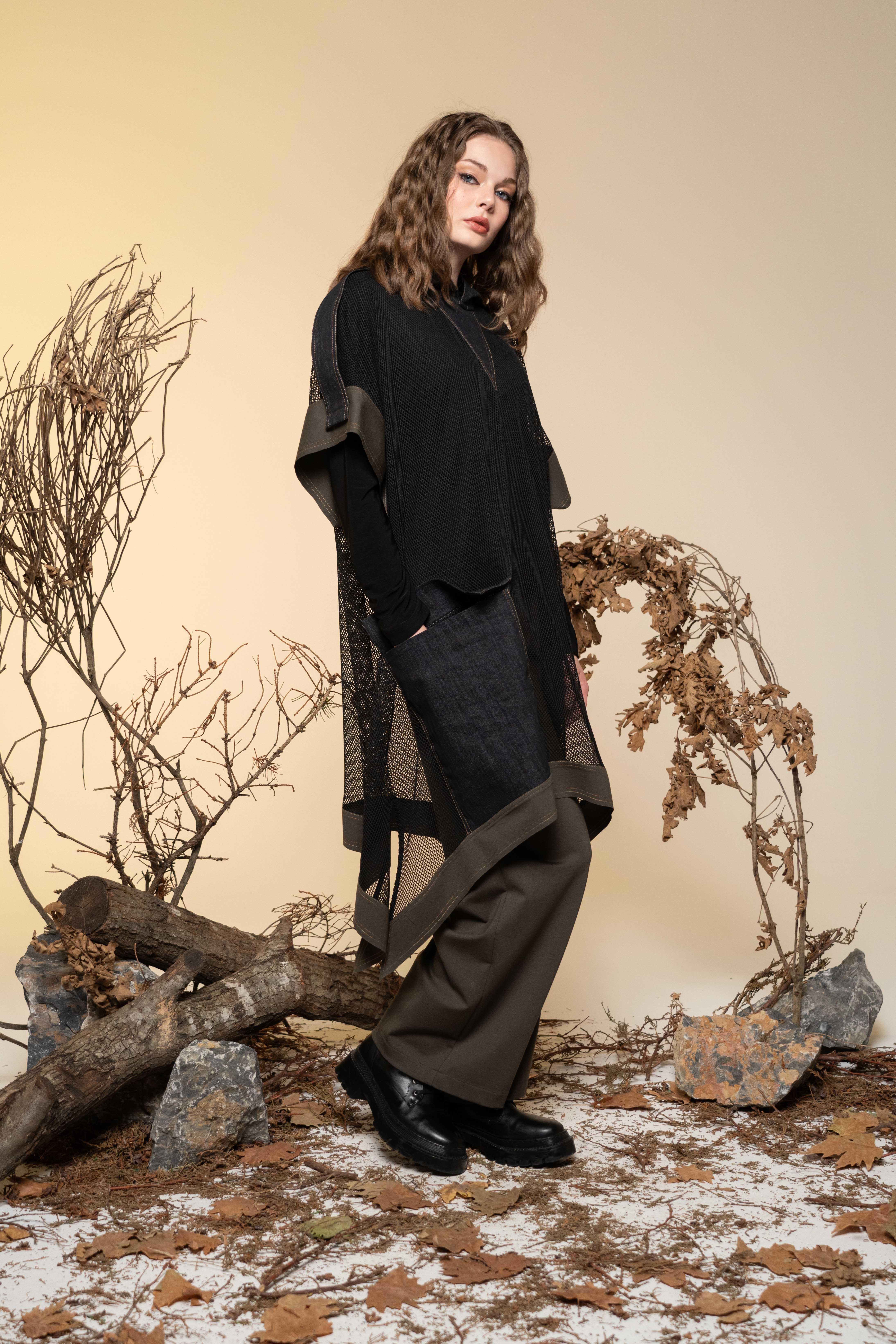 DENIM GARNİ FİLE PANÇO 