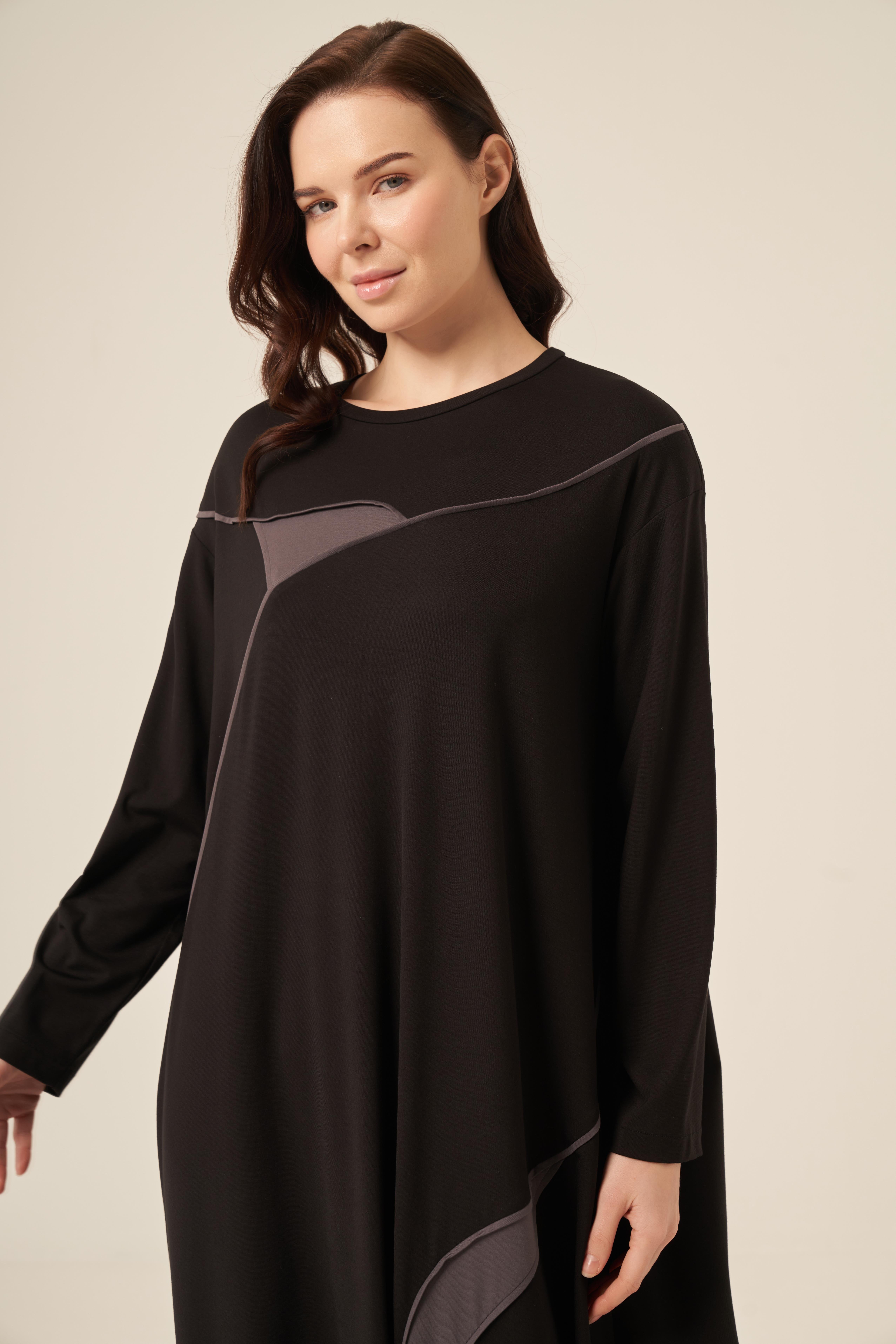 GARNİ APARA BİYE DETAYLI UZUN KOLLU BAMBU ELBİSE