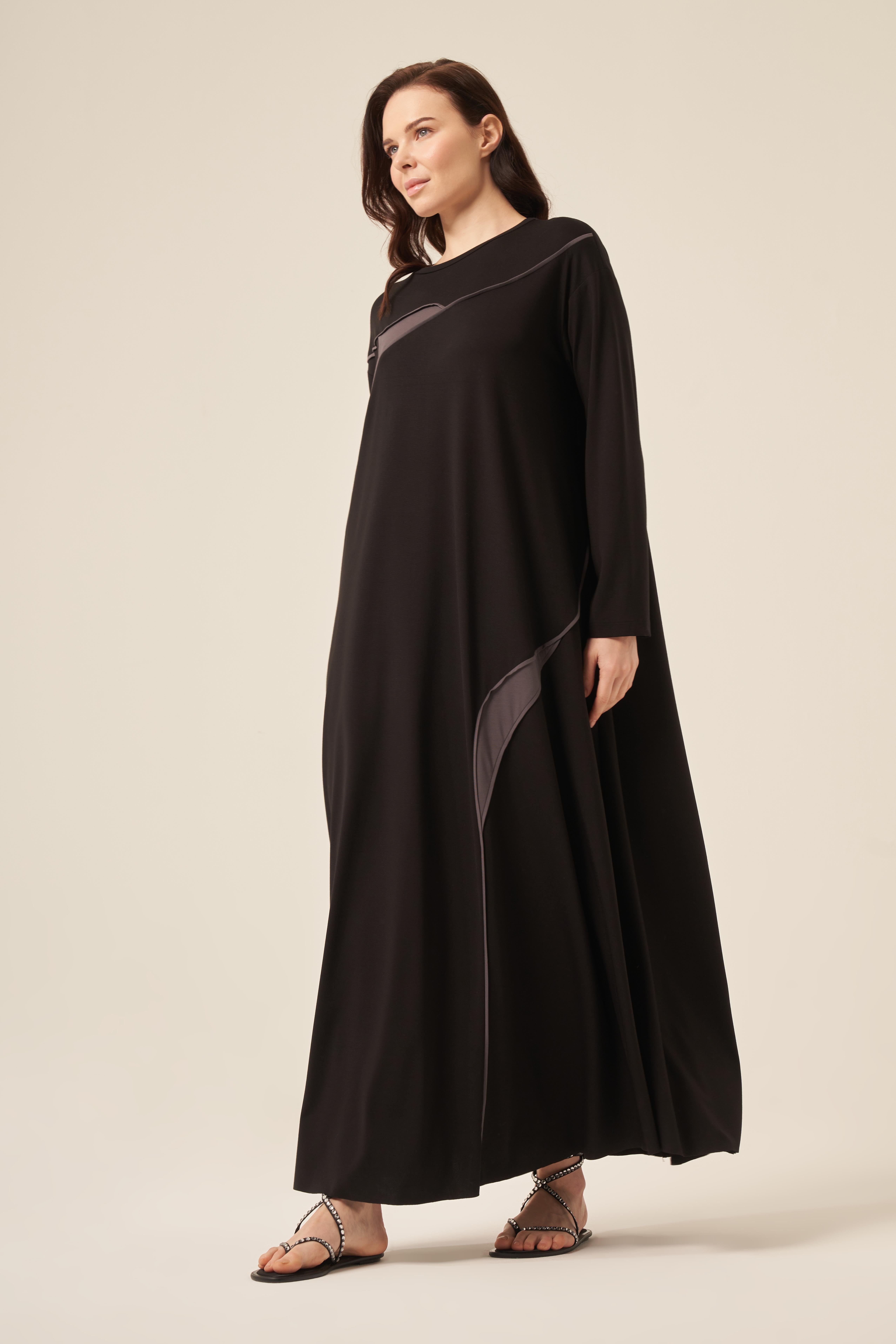 GARNİ APARA BİYE DETAYLI UZUN KOLLU BAMBU ELBİSE