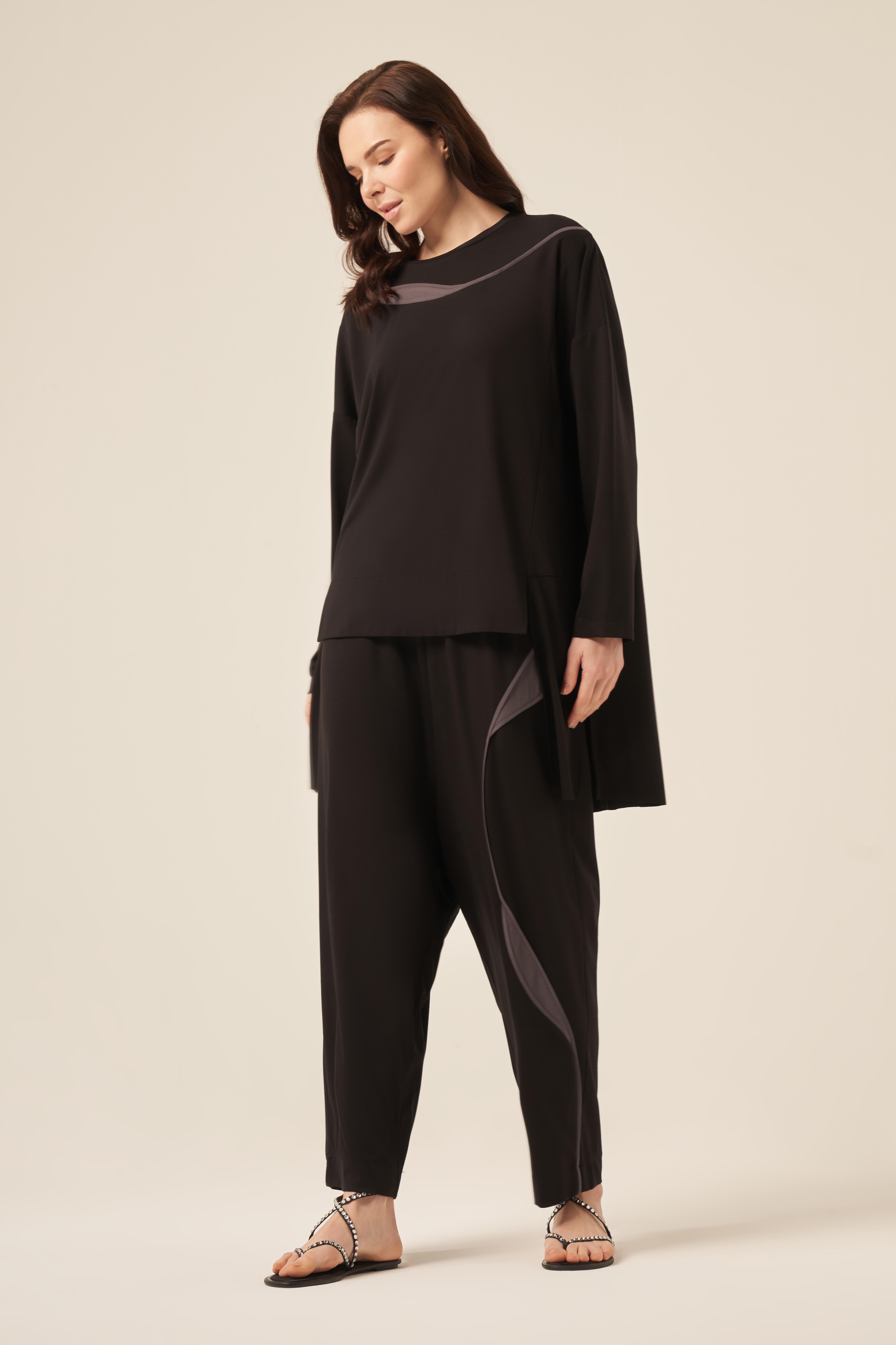 GRİ GARNİLİ ŞALVAR PANTOLONLU BAMBU TAKIM