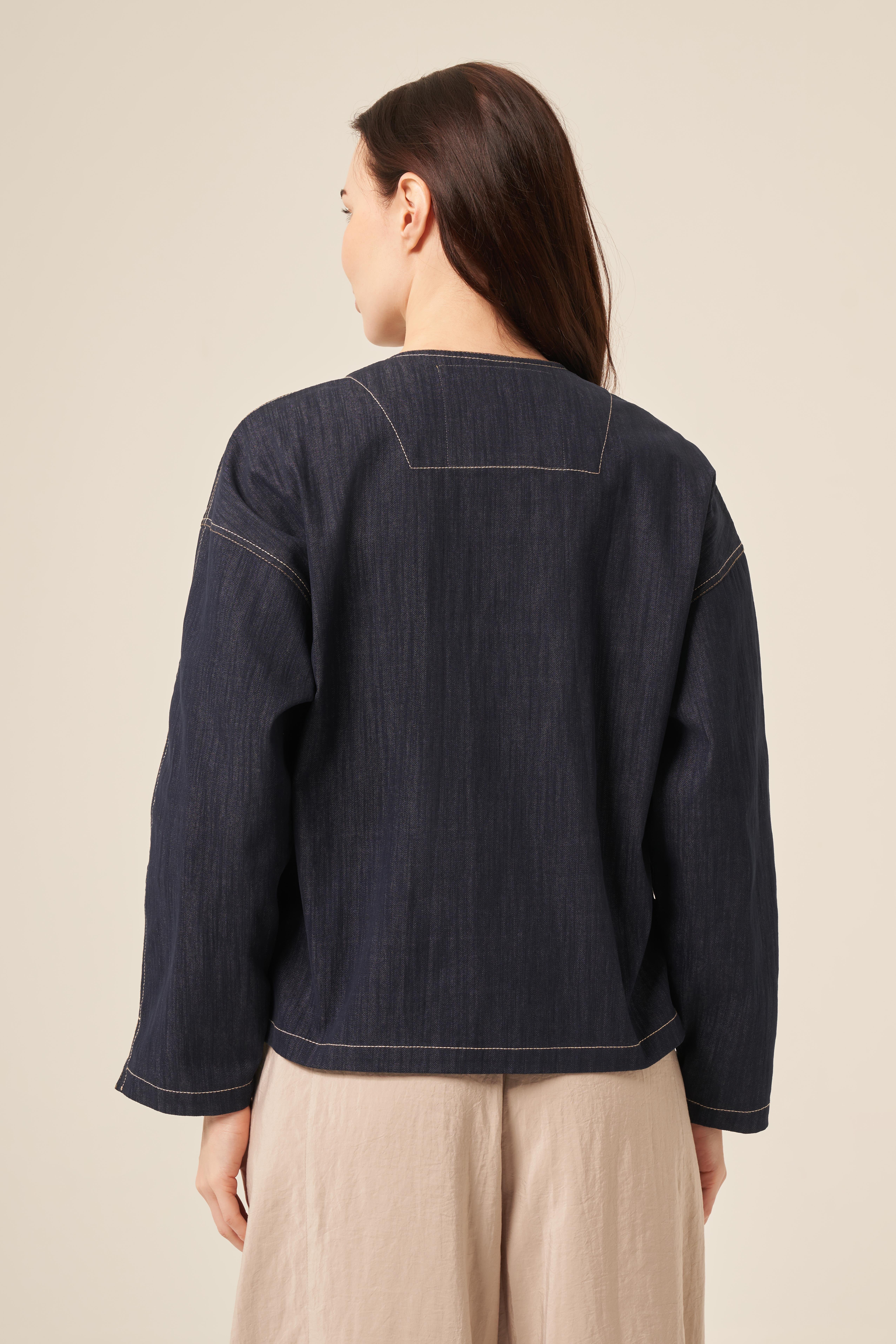 KRUVAZE KAPAMA FERMUAR DETAYLI DENIM CEKET