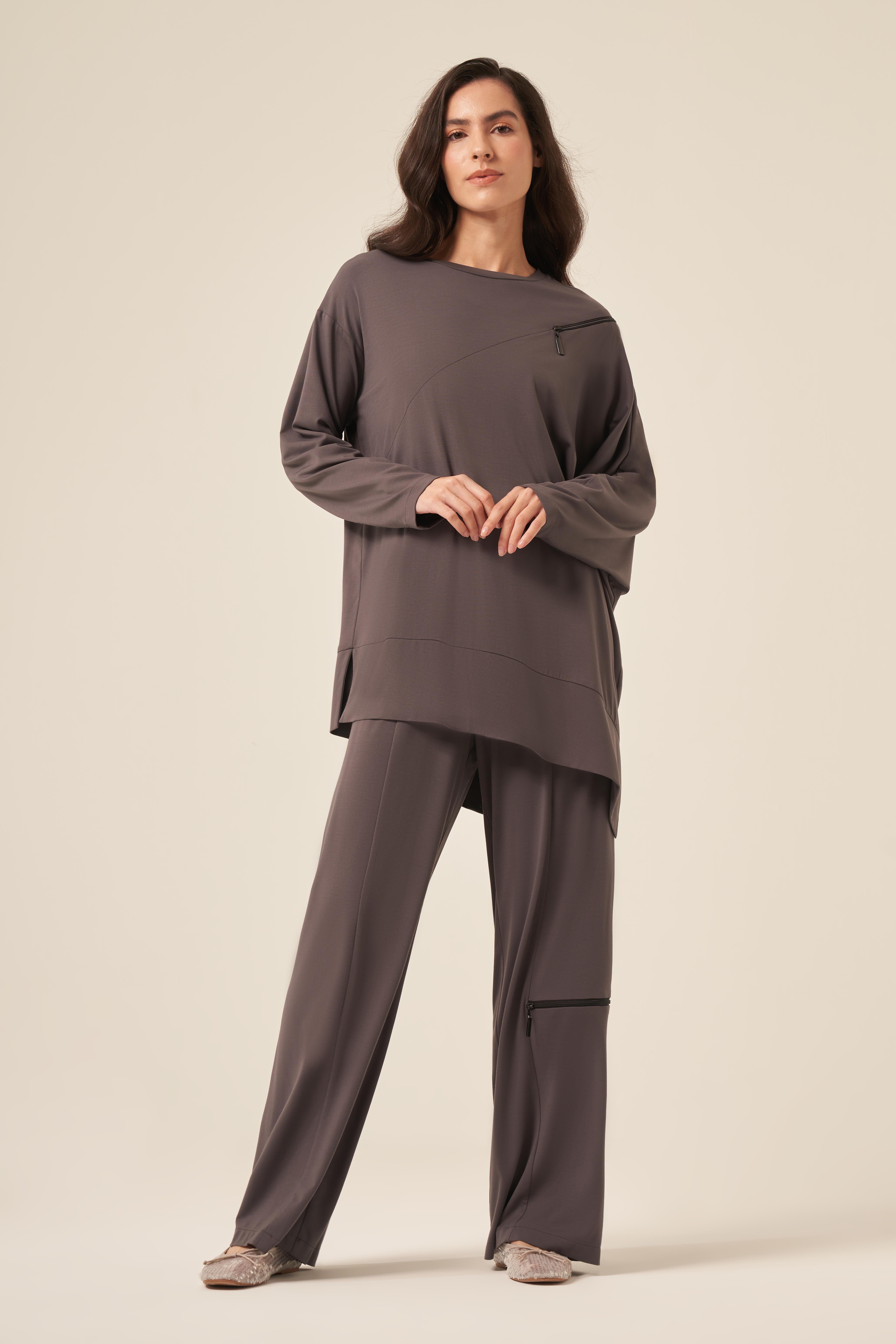 OMUZU VE PANTOLONU FERMUAR DETAYLI BAMBU TAKIM