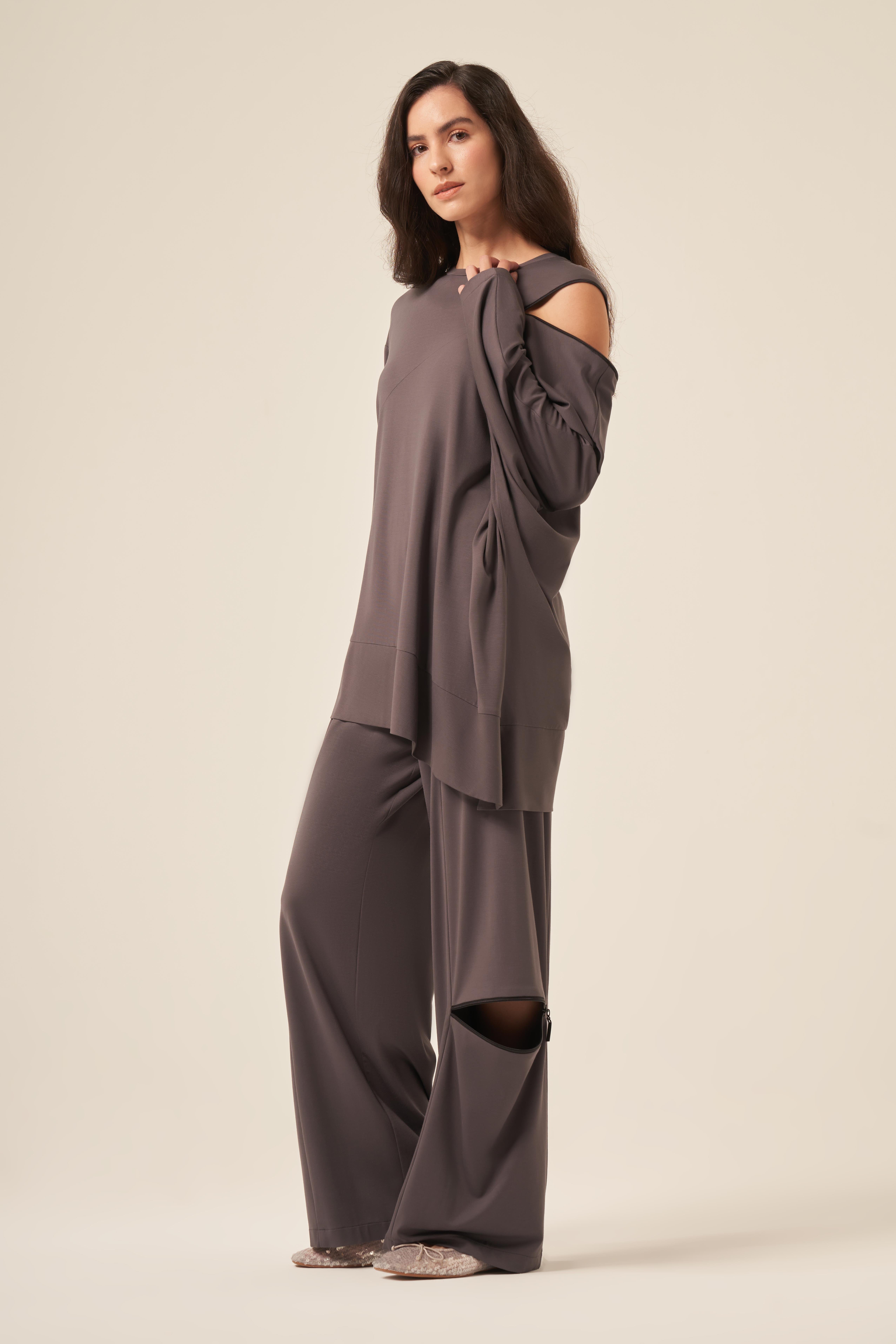 OMUZU VE PANTOLONU FERMUAR DETAYLI BAMBU TAKIM