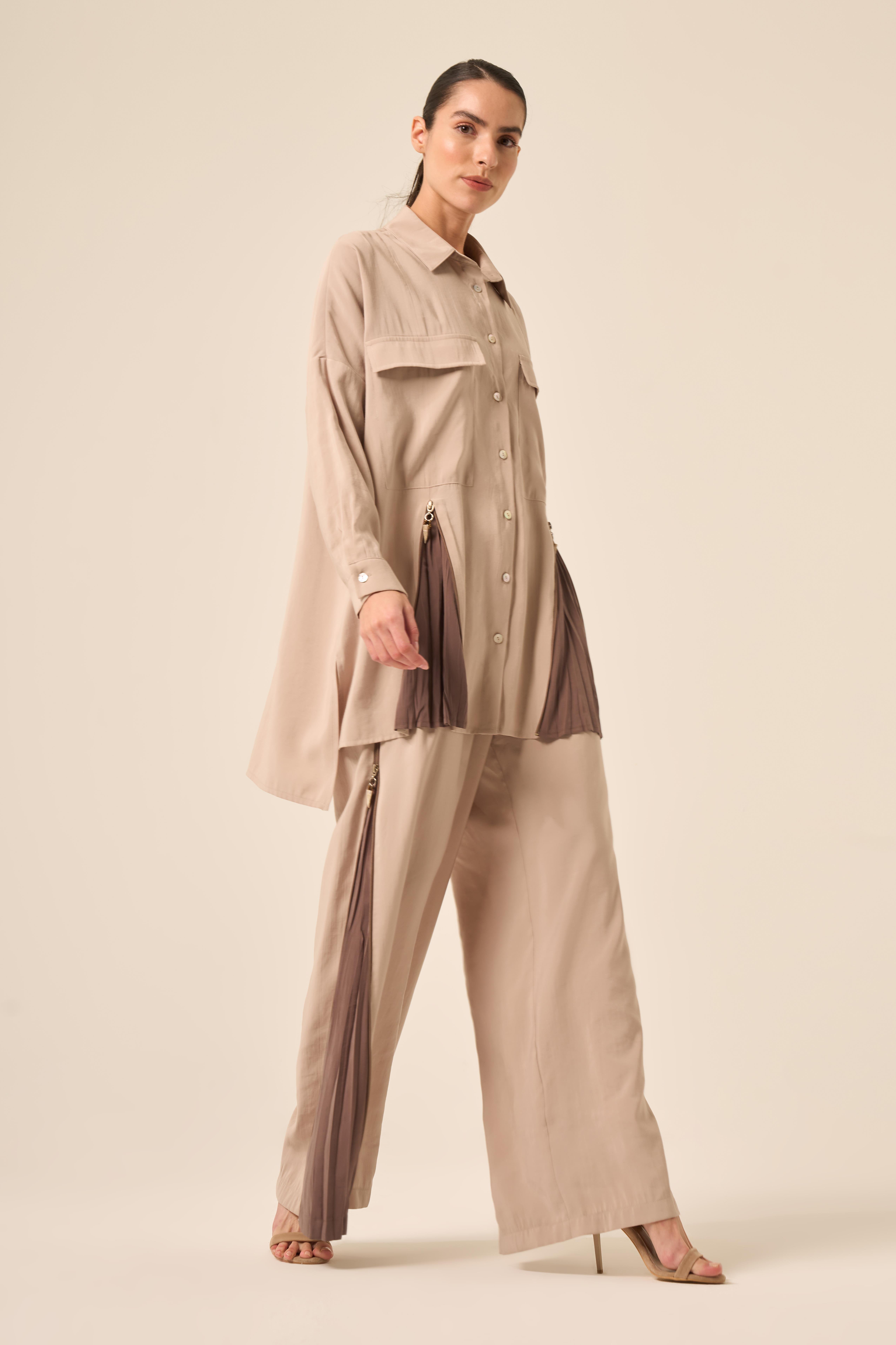 ÖN FERMUAR DETAYLI KOMBİN RENKLİ VERONA PANTOLONLU TAKIM