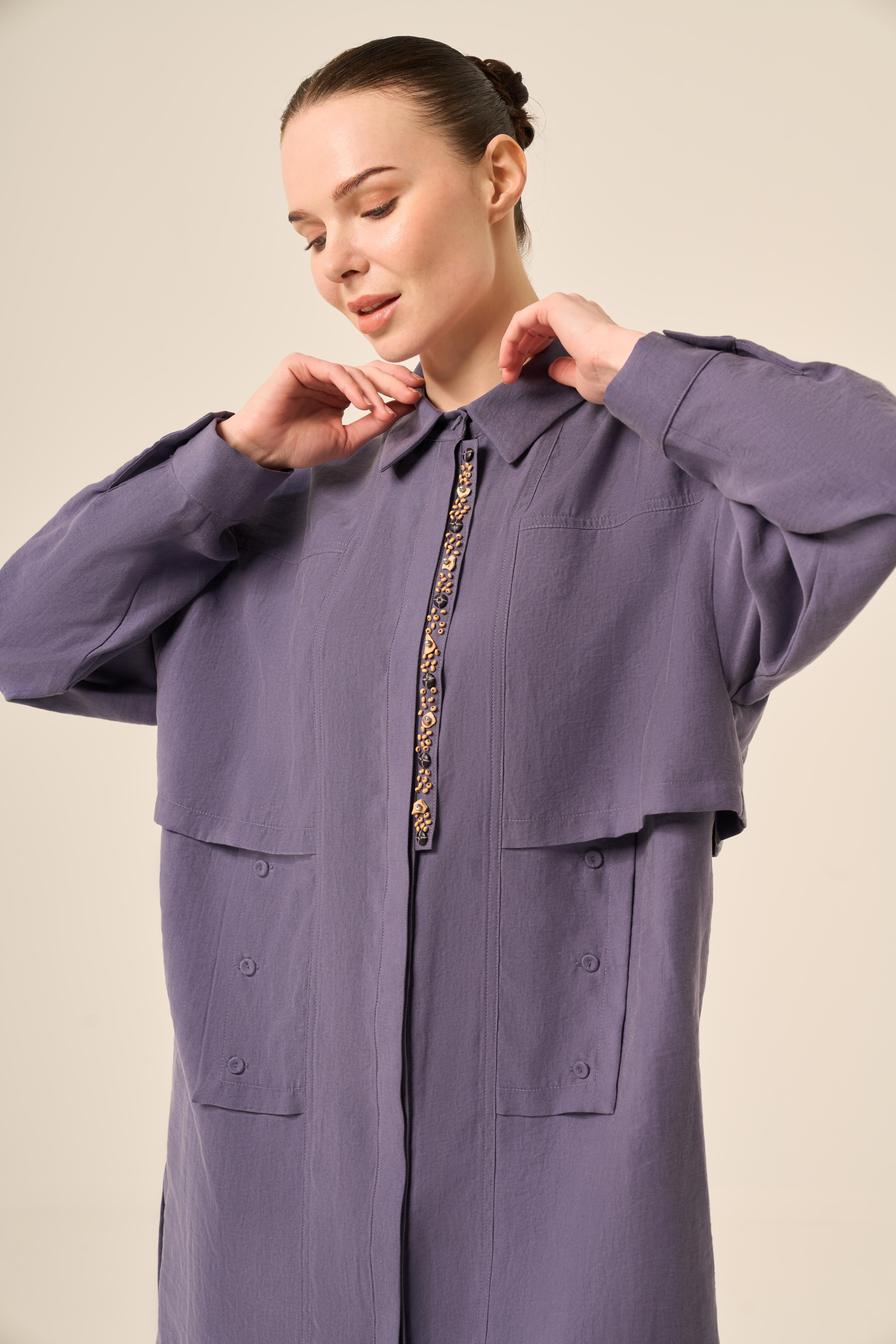 ÖN PATI BONCUK İŞLEMELİ UZUN PASION TUNİK