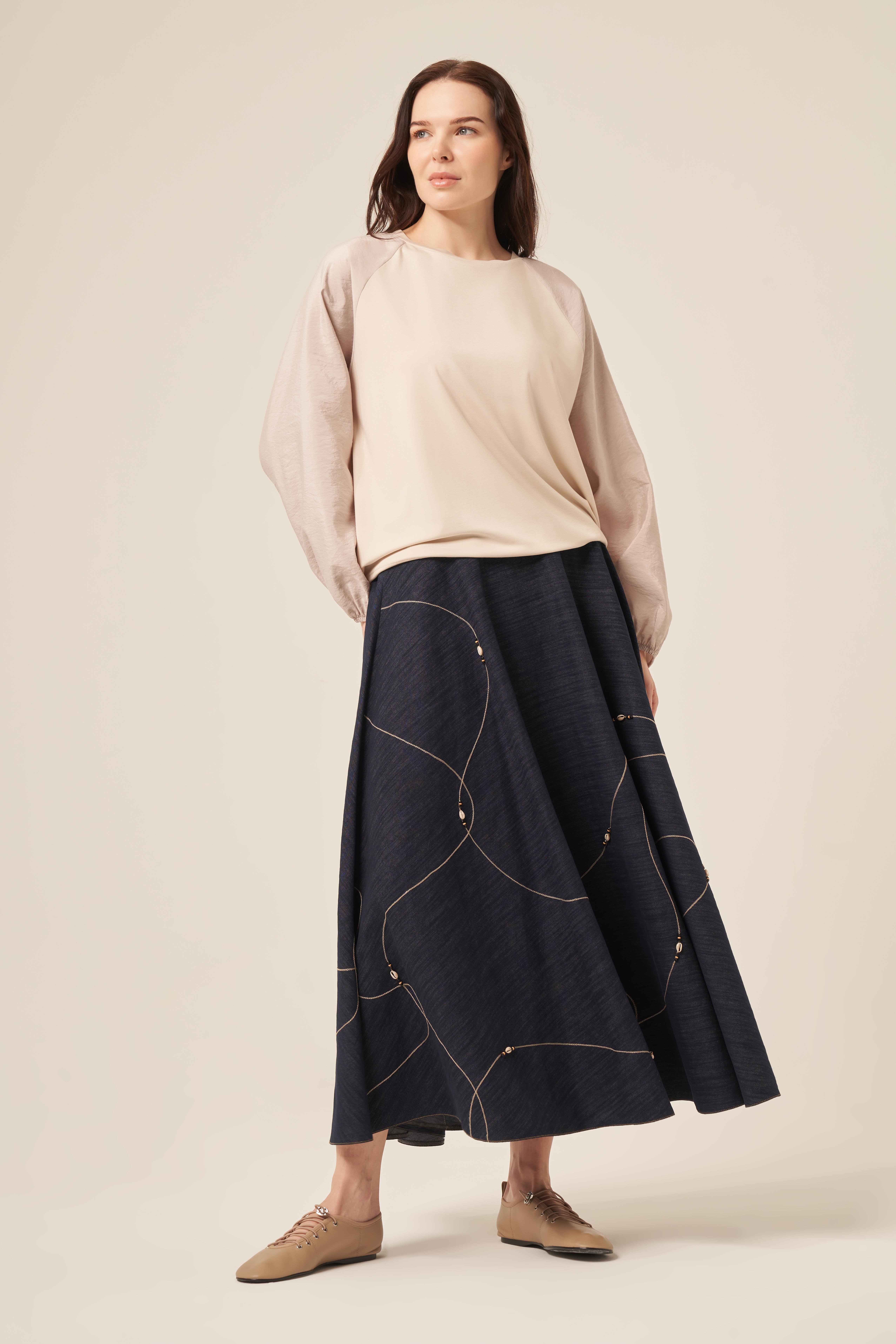 ÖNÜ BAMBU ARKASI DUBAI KOLU LASTIKLI KISA BLUZ