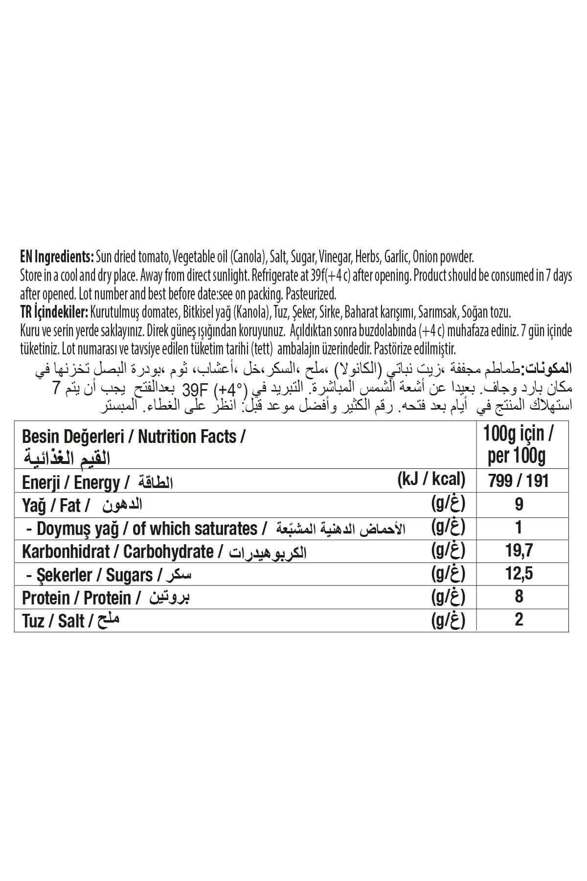Güneşte KurutulmuşGüneşte Kurutulmuş Domates - Yağda Marine- Yarım Kesim 150 gr