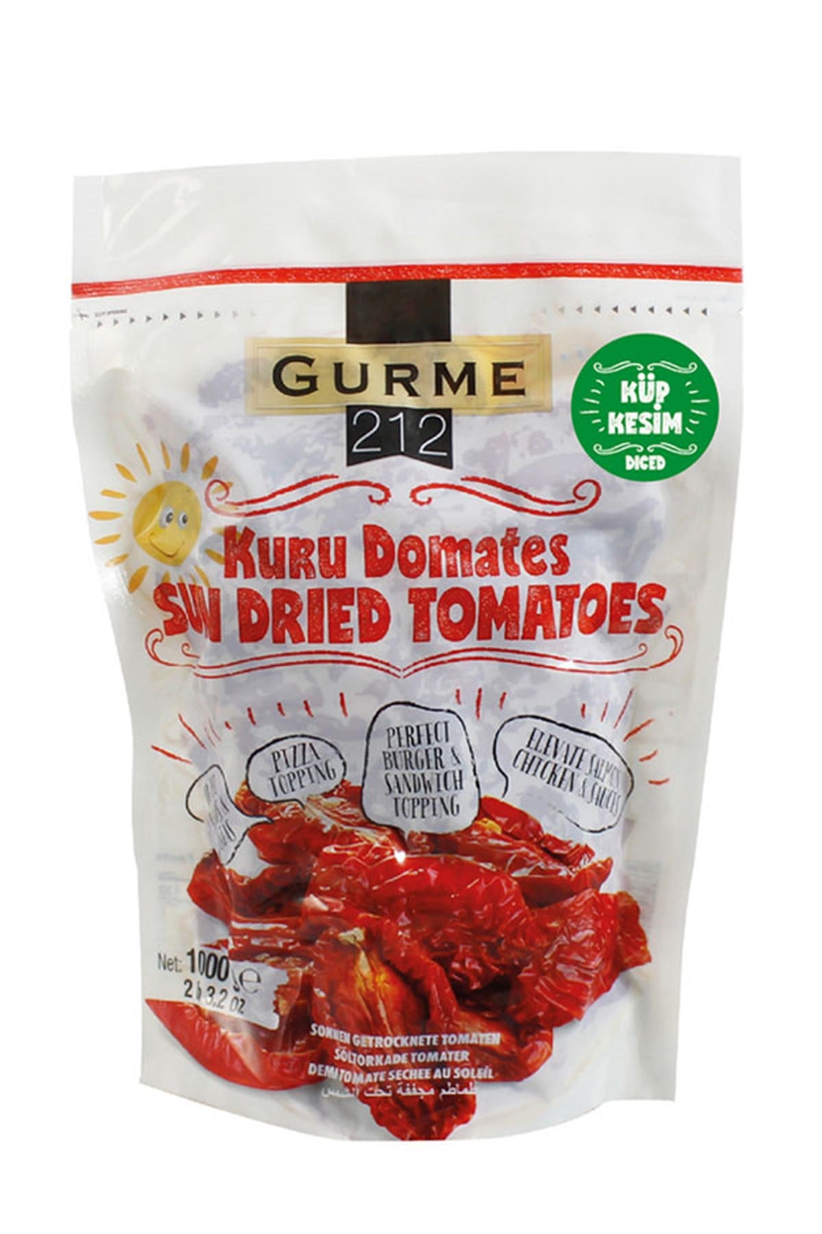 Güneşte Kurutulmuş DomatesGurme212  Naturel Güneşte Kurutulmuş Domates ‐ Yemeğe Hazır ‐  Küp Kesim__1000 gr_Doypack