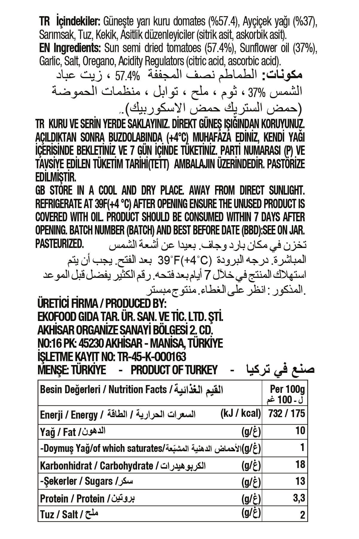Yarı KuruYarı Kuru Domates  320cc