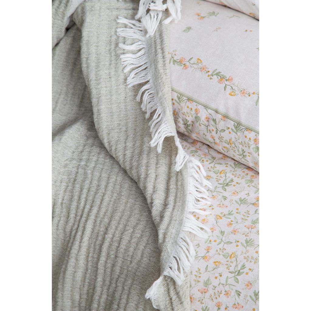 Apricitas Home Sage Çift Kişilik Müslin Yatak Örtülü Nevresim Takımı - Adaçayı