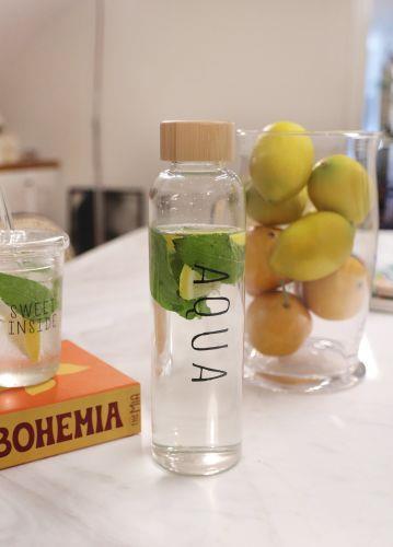 Aqua Bambu Kapaklı Borosilikat Cam Su Şişesi 600ml