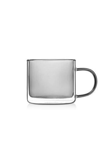 Çift Cidarlı Cam Kupa Grey 250 ml