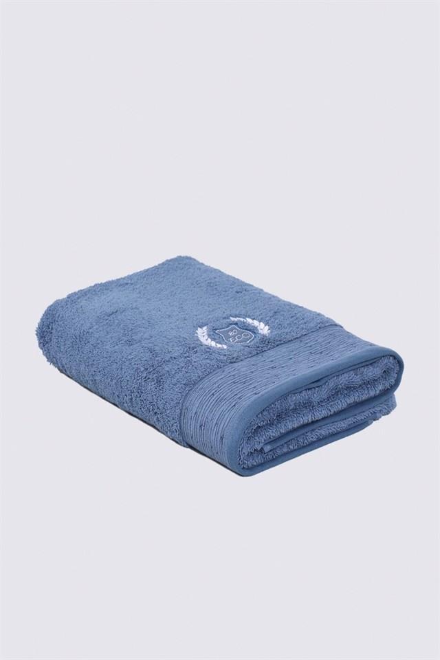 Ecocotton Derin Aile Bornoz Seti %100 Organik Pamuk Nakışlı Krem/Mavi - M/L