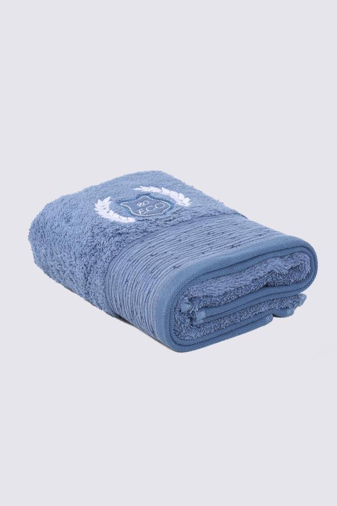 Ecocotton Derin Aile Bornoz Seti %100 Organik Pamuk Nakışlı Krem/Mavi - M/L