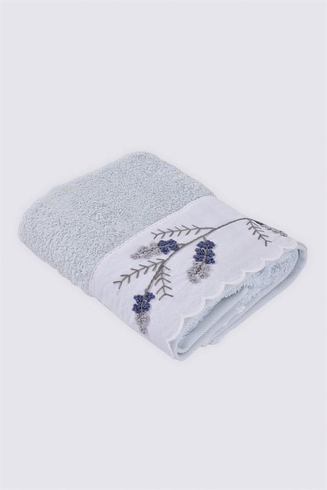 Ecocotton Derin Aile Bornoz Seti %100 Organik Pamuk Nakışlı Krem/Mavi - M/L