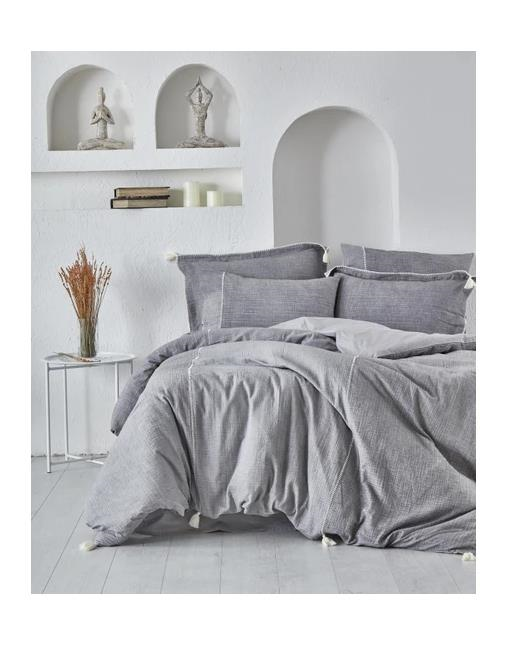 Ecocotton Doğa Çift Kişilik Nevresim Takımı %100 Organik Pamuk Müslin Gri 200x220 Cm